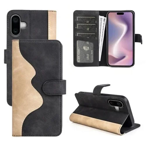 Funda de Teléfono iPhone 16 Plus Cuero con Tapa Horizontal con Costuras (Negro)