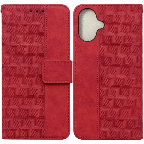 Funda de teléfono iPhone 16 Plus Cuero en relieve geométrica (Rojo)