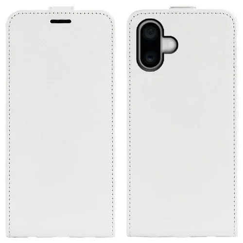 Funda de Teléfono iPhone 16 Plus R64 Cuero con Tapa Vertical Única con Textura (Blanco)