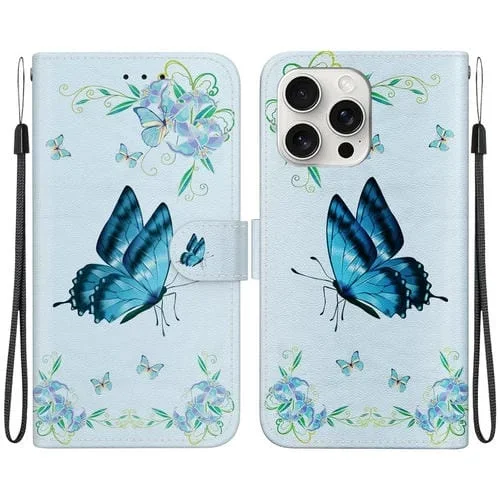 Funda de Teléfono iPhone 16 Pro Cuero Dibujo Coloreado Textura de Cristal (Pensamientos Azules)
