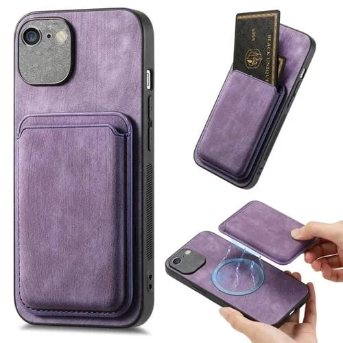 Funda de Teléfono iPhone 6/6S Magnética con Bolsa de Tarjeta Cuero Retro (Púrpura)