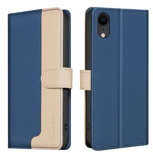 Funda de Teléfono iPhone Xr Cuero Antirrobo RFID a Juego de Colores (Azul)
