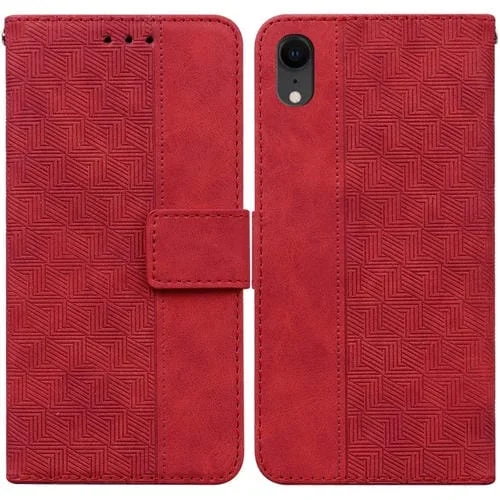 Funda de Teléfono iPhone Xr Cuero Relieve Geométrico (Rojo)