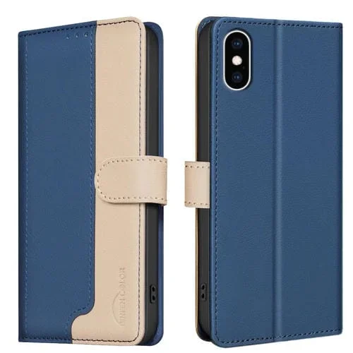 Funda de Teléfono iPhone Xs Max Cuero Antirrobo RFID a Juego de Colores (Azul)
