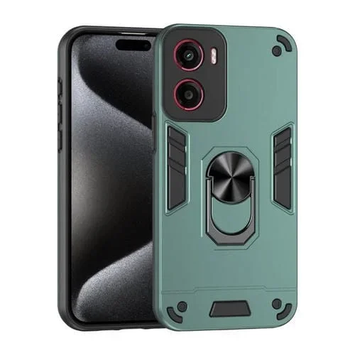 Funda de Teléfono Motorola Moto G05 con Soporte de Anillo Metal a Prueba de Golpes (Verde)