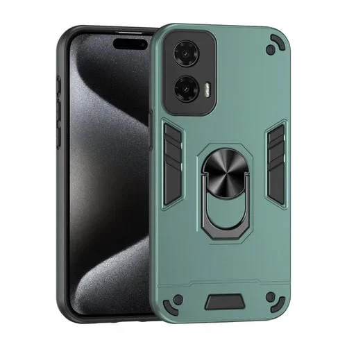 Funda de Teléfono Motorola Moto G35 con Soporte de Anillo de Metal a Prueba de Golpes (Verde)
