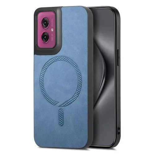 Funda de Teléfono Motorola Moto G55 Retro con Tapa Trasera Magnética Pu Magsafe (Azul)