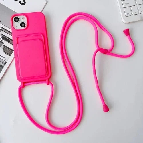 Funda de teléfono para iPhone 11 Crossbody Lanyard con tarjetero de silicona elástica (Rosa Roja)