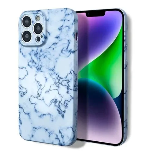 Funda de teléfono para iPhone 13 Mini con patrón de Mármol (Azul Blanco)