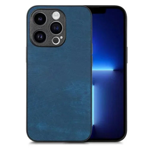 Funda de Teléfono para iPhone 13 Pro con Contraportada de PC de Cuero Vintage (Azul)