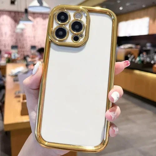 Funda de Teléfono para iPhone 13 Pro Max Plating Emery PC Silicona Híbrida (Blanco)