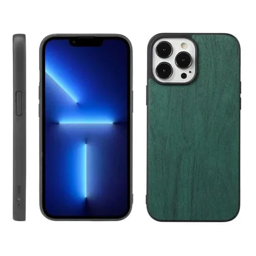 Funda de Teléfono para iPhone 13 Pro PU con Textura de Madera (Verde)