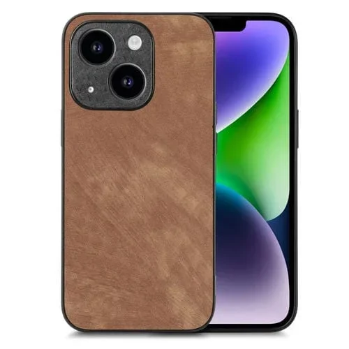 Funda de Teléfono para iPhone 14 Plus con Contraportada de PC de Cuero Vintage (Marrón)