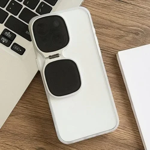 Funda de Teléfono para iPhone 15 con Soporte para Gafas de Sol Metal TPU + PC (Blanco)