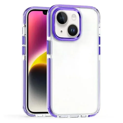 Funda de Teléfono para iPhone 15 PC Transparente TPU Dos Colores (Púrpura)