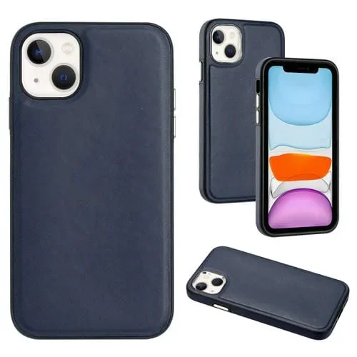 Funda de teléfono para iPhone 15 Plus cobertura completa textura de cuero (Azul)
