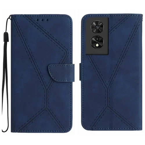 Funda de Teléfono para TCL 505 Cuero con Costuras en Relieve (Azul)
