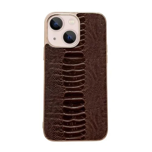 Funda de Teléfono Pinshang iPhone 14 Galvanoplastia Nano Cuero Genuino (Café)