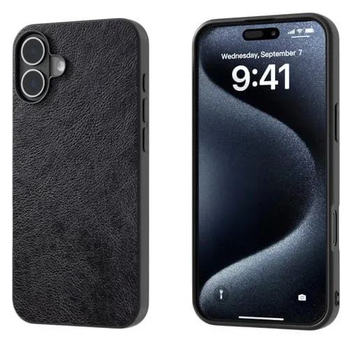 Funda de Teléfono PU con Textura Lichi Dos Colores para iPhone 16 Plus (Negra)