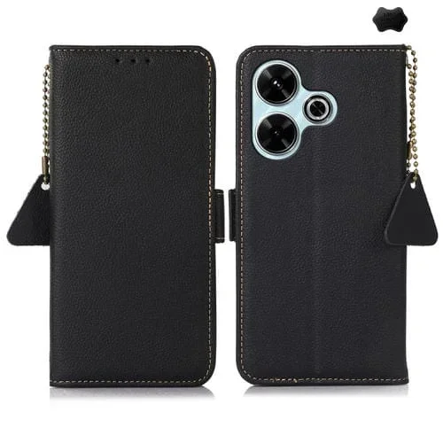 Funda de Teléfono Rfid de Cuero Genuino Tj con Imán Lateral para Redmi 13 4G (Negro)