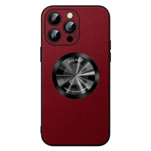Funda de teléfono Sulada para iPhone 15 Pro Max Magnética Magsafe de Cuero de Microfibra (Rojo)