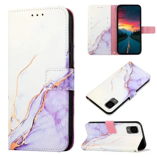 Funda de Teléfono TCL 30Z T602Dl Pt003 con Tapa de Cuero y Patrón de Mármol (Blanco Púrpura)