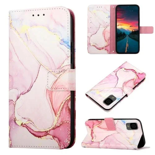 Funda de teléfono TCL 30Z T602Dl Pt003 con tapa de cuero y patrón de mármol (Oro Rosa)