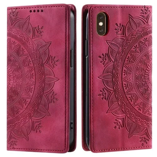 Funda de teléfono Totem para iPhone Xs Max Cuero Magnético en Relieve (Rojo)
