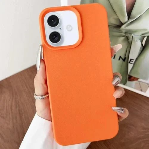 Funda de Teléfono TPU con Textura de Cuero y Cobertura Total para iPhone 16 Plus (Naranja)