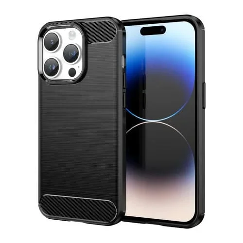 Funda de Teléfono TPU Fibra de Carbono iPhone 15 Pro Max con Textura Cepillada (Negro)
