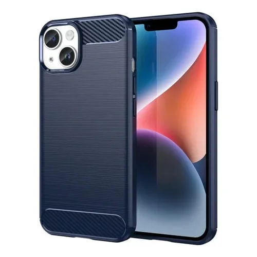 Funda de teléfono TPU Fibra de Carbono para iPhone 15 Plus con Textura Cepillada (Azul)