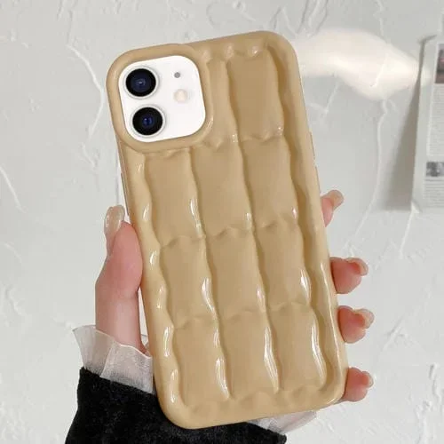 Funda de Teléfono TPU iPhone 11 Textura de Rejilla 3D (Caqui)