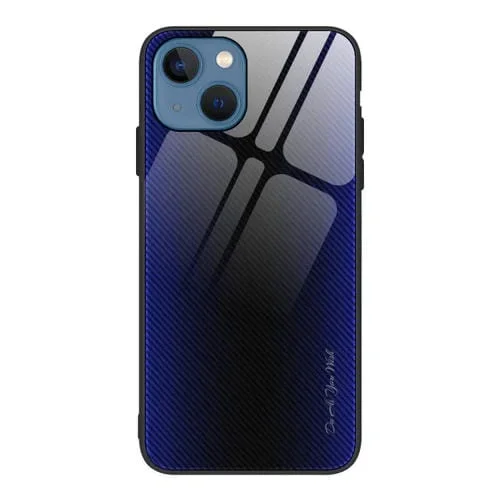 Funda de Teléfono TPU iPhone 14 Textura de Vidrio Degradado (Azul Oscuro)