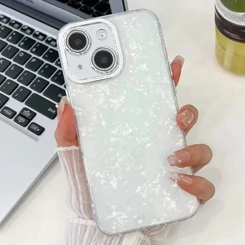 Funda de Teléfono TPU iPhone 16 Textura Brillante Revestimiento Película Lente (Blanco)