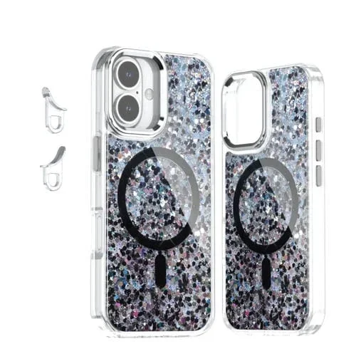 Funda de Teléfono TPU Magnética Magsafe con Purpurina Epoxi para iPhone 16 (Negra)