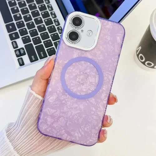 Funda de Teléfono TPU Magsafe iPhone 16 Textura Enchapada Película Lente (Violeta)