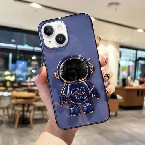 Funda de teléfono TPU Plating Astronaut Holder para iPhone 14 (Azul Oscuro)