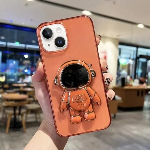 Funda de Teléfono TPU Plating Astronaut Holder para iPhone 14 (Naranja Rojo)