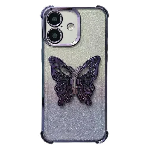 Funda de TPU con diseño de mariposa 3D brillante y galvanizada para iPhone 17, a prueba de golpes y con cuatro esquinas (morado degradado)
