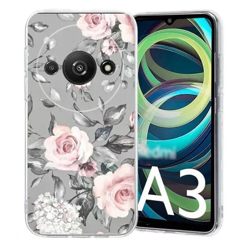 Funda de TPU con Patrón de Pintura Colorida para Redmi A3 (Flores En Gris)