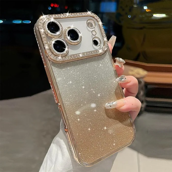 Funda de TPU con purpurina y degradado de diamantes para iPhone 17 Pro Max (dorado degradado)