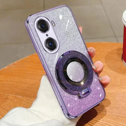 Funda de TPU con Soporte Redondo y Purpurina Degradada para Honor 60 Pro (Morado)