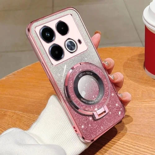 Funda de TPU con Soporte Redondo y Purpurina Degradada para Infinix Note 40 (Rosa)