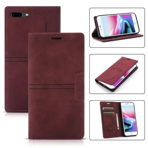 Funda Empresarial de Succión Magnética de Cuero PU Horizontal Flip con Soporte y Ranura para Tarjeta para iPhone 8 Plus / 7 Plus (Rojo)