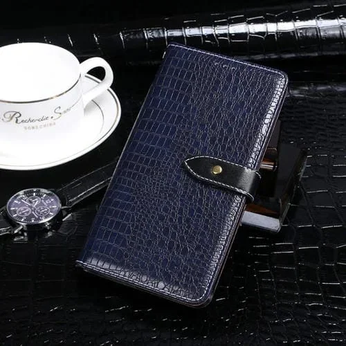 Funda Flip de Cuero cocodrilo para Oukitel C25 Idewei con Textura Horizontal (Azul Oscuro)