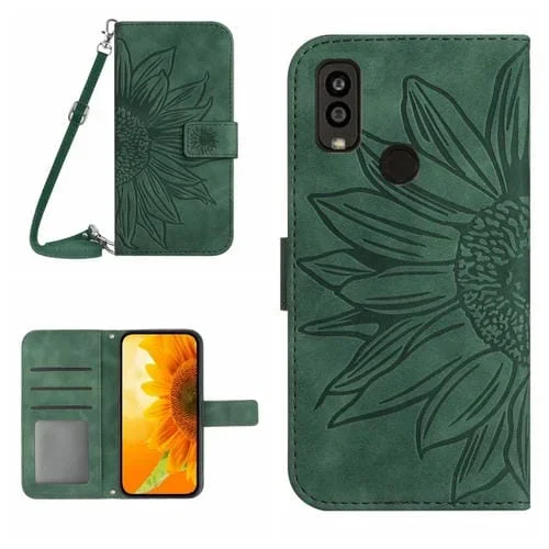 Funda Flip de Cuero Kyocera Android One S9 Skin Feel con Cordón y Diseño Sun Flower (Verde)