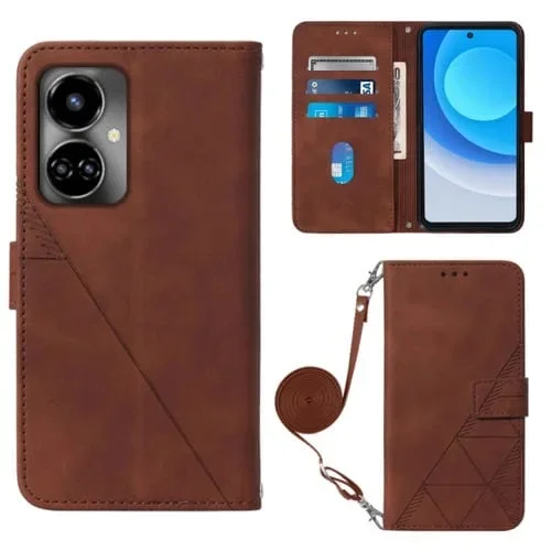 Funda Flip de Cuero para Tecno Camon 19 Crossbody 3D en Relieve (Marrón)