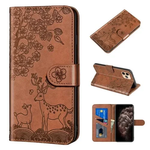 Funda Flip de Cuero PU para iPhone 11 Pro Max Sika Deer con Soporte Ranura para Tarjetas y Marco de Fotos (Marrón)