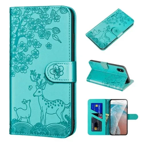 Funda Flip de Cuero PU para iPhone Xs Max Sika Deer con Soporte Ranura Tarjeta Billetera Marco Fotos (Verde)