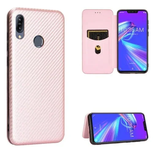 Funda Flip Horizontal para Asus Zenfone Max (M2) ZB633KL Fibra de Carbono TPU + PC Cuero PU (Rosa)